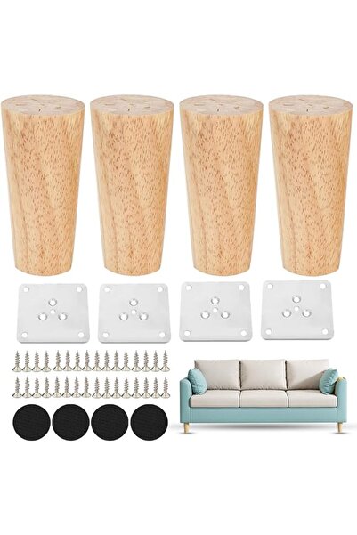GENERAL 4 Pieces Solid Wood Furniture Legs (10cm), Mid-Century Modern Replace...