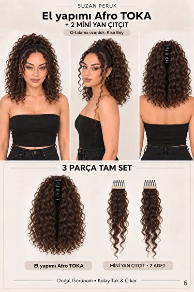 Suzan Peruk Kısa Afro Kıvırcık Mandallı Toka & Ön Çıt Çıt Seti
