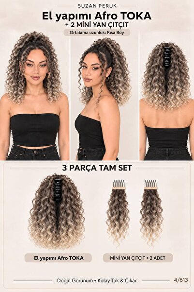 Suzan Peruk Kısa Afro Kıvırcık Mandallı Toka & Ön Çıt Çıt Seti