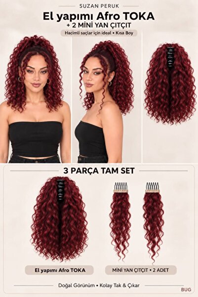 Suzan Peruk Kısa Afro Kıvırcık Mandallı Toka & Ön Çıt Çıt Seti