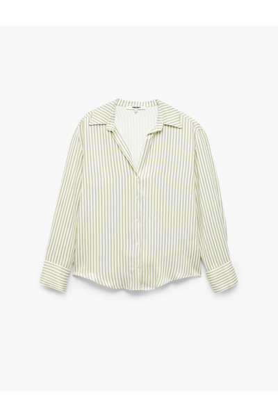 Koton Viscose Fabric Buttoned Classic Collar Long Sleeve Satin Striped Shirt