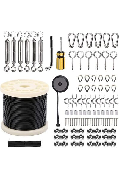 AZONEE String Light Hanging Kit with 250 Ft Nylon Coated Stainless Steel 304 ...