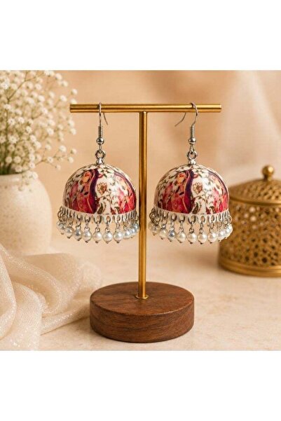 Home By SS Vintage Mughal Print Jhumka Earrings | Pearl Drop Ethnic Dangle Ea...