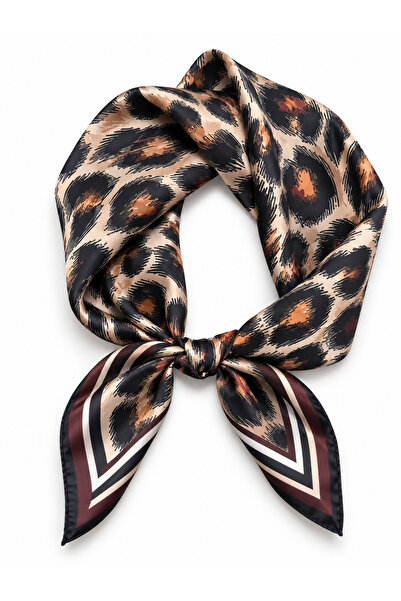 NAVO STUDIO Women's Leopard Patterned Satin Scarf 50X50 cm Hair and Bag Acces...