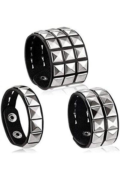 Generic 3 Pieces Leather Studded Punk Bracelet for Men Women 80s Studded Wris...