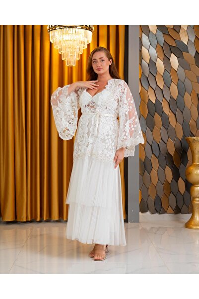 Loviana belle طقم ملابس نوم وروب من قطعتين بتصميم خاص من الدانتيل والتول (مع ...