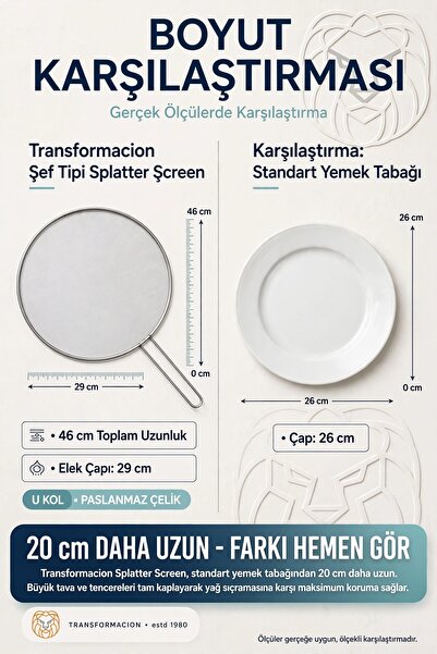 Transformacion Endüstriyel 29 cm Tava Yağ Sıçratmaz Kapak Titanyum 5 mm Çerçeveli Profesyonel Şef Tipi 18/10 304 Paslanmaz Çelik 723688