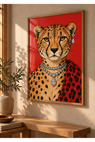 Viela Home Ahşap Çerçeveli Glam Cheetah Poster – Mücevherli Çita Modern Salon...