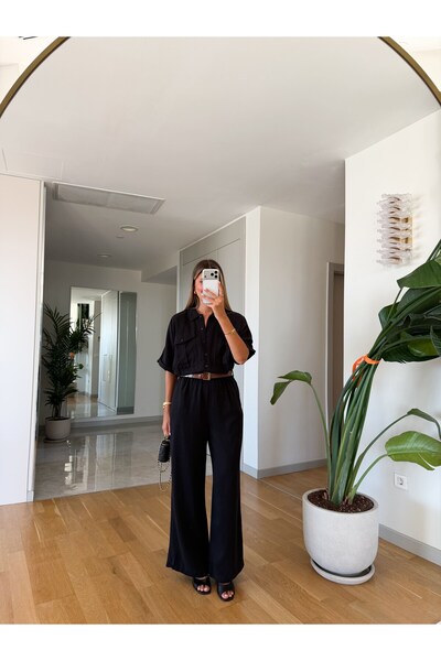 MERVE AKSOY Pela Kemerli Tensel Tulum - Siyah