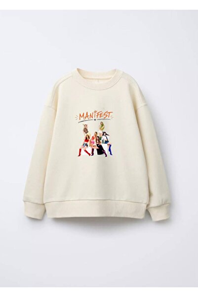 Butik Kız Çocuk Pamuklu Oversize Sweatshirt Manifest Baskılı İmzalı