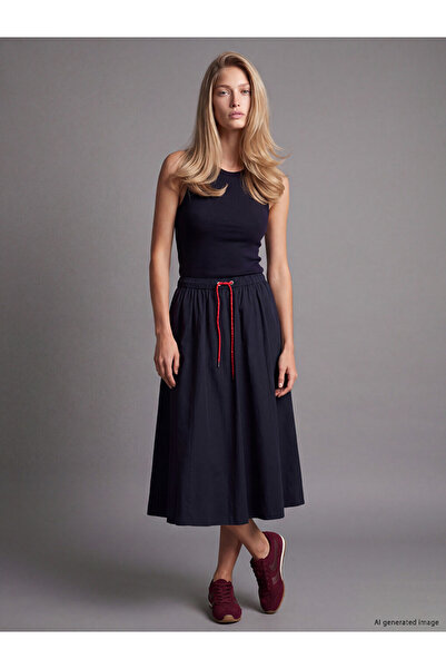 LC Waikiki Peak New Season Navy Blue Elastic Waist Flared Skirt
