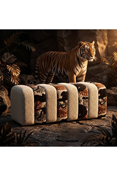 Framgan Nisama Bench Leopar Desenli Premium Kumaşlı Modern Dekoratif Puf Otur...