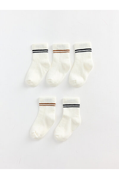 LC Waikiki Rmz Gi̇yi̇m Farkiyla Striped Baby Boy 5-Piece Sock Set
