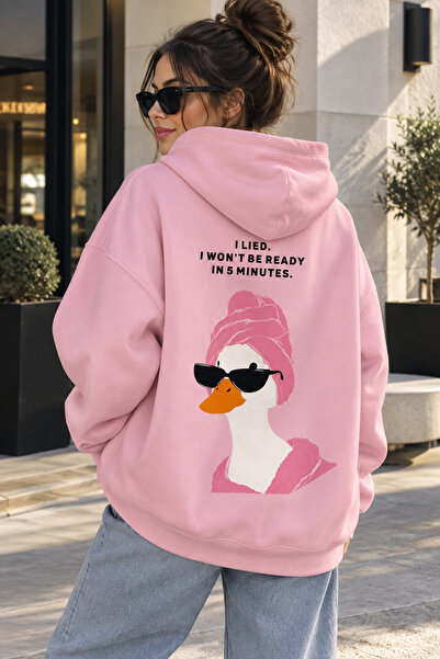 Rubonia Women's Duck Back Printed Oversize Hooded Sweatshirt Comfortable Fit ...
