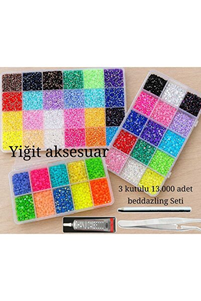 yiğit aksesuar 3 Boxes Mega Bedazzling Set 13,000 Pieces of Glue-On Stones Ss...