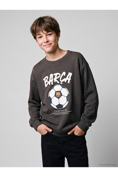 LC Waikiki Rmz Gi̇yi̇m Farki̇yla Fan Printed Boys' Thick Sweatshirt