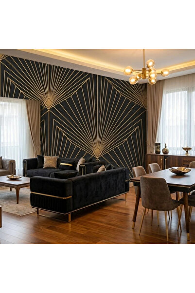 Duvarda Sanat Soyut Altın Varaklı Sıvı Akrilik Ebru Kendinden Yapışkanlı Duvar Kağıdı No: 5113