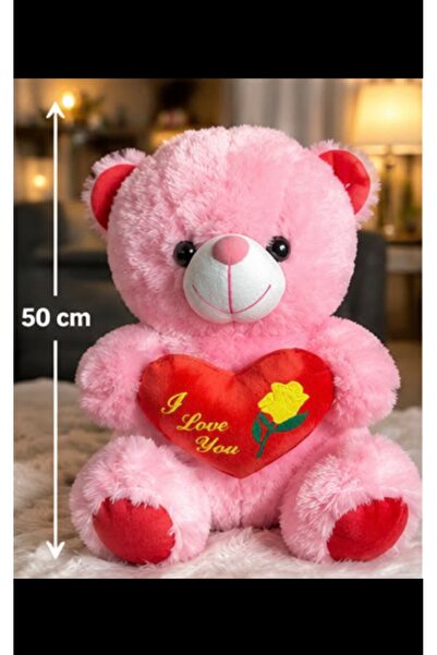 Xuping1 50 cm Pembe Kalpli Peluş Ayıcık I Love You Yazılı Güllü Büyük Boy Sev...