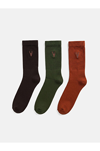 LC Waikiki Rmz Gi̇yi̇m Farkiyla Embroidered Men's Socks 3-Pack