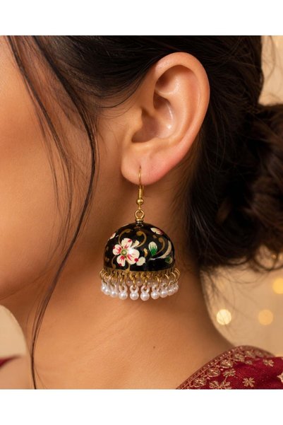 Home By SS Bohemian Tassel Drop Earrings | Antique Black Circular Filigree Earrings with Yellow Silk Tassels