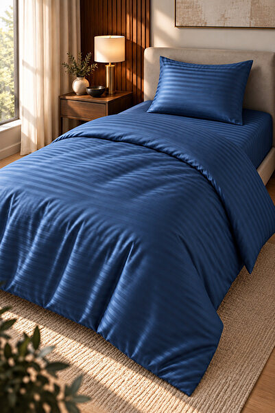 Senpai Premium Striped Cotton Satin Single Duvet Cover Set |   Pillowcase and...