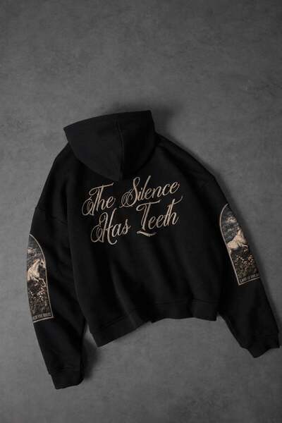 Slatra Men's Black Silence Patch Embroidery Oversize Hoodie