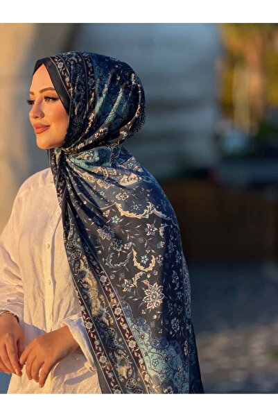 Nısshal SÜKÛN Desenli Pamuklu Şal - Lacivert