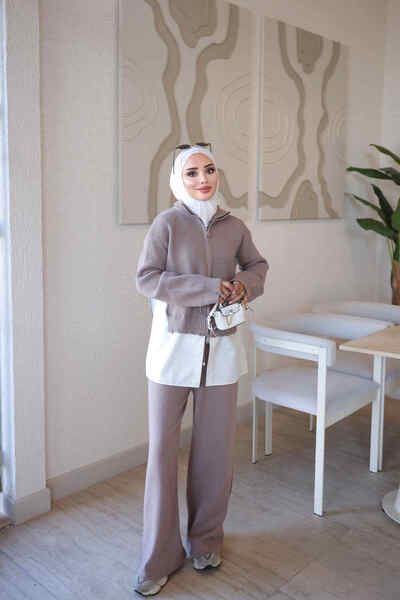 İmajButik Mink Corsman Shirt Detail Pants Knitwear Set