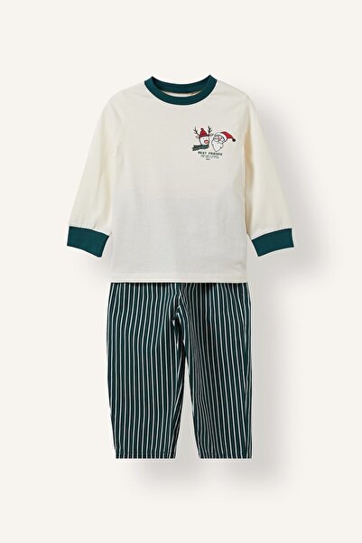 DeFacto Printed Long Sleeve Top Striped Bottom Flannel 2-Piece Woven Pajama S...