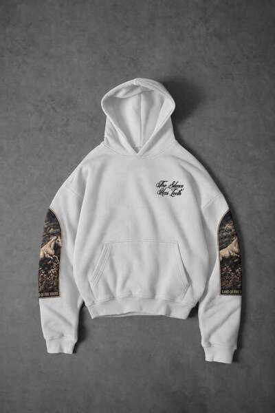 Slatra Erkek Beyaz Silence Patch Nakış Oversize Hoodie