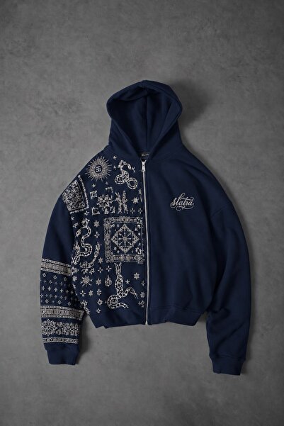 Slatra Erkek Lacivert Codex Oversize Full Zip Hoodie