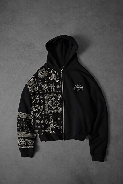 Slatra Men's Black Codex Oversize Full Zip Hoodie