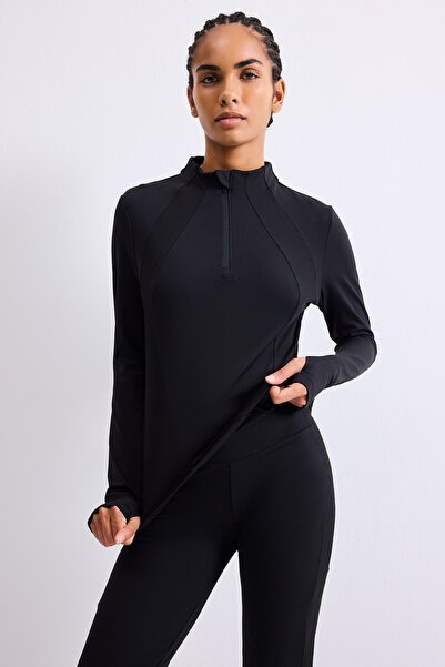 DeFacto Slim Fit Stretch Fabric High Neck Half Zipper Sportsman Long Sleeve B...