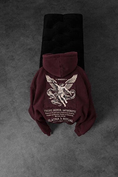 Slatra Erkek Bordo Ritual Patch Oversize Hoodie