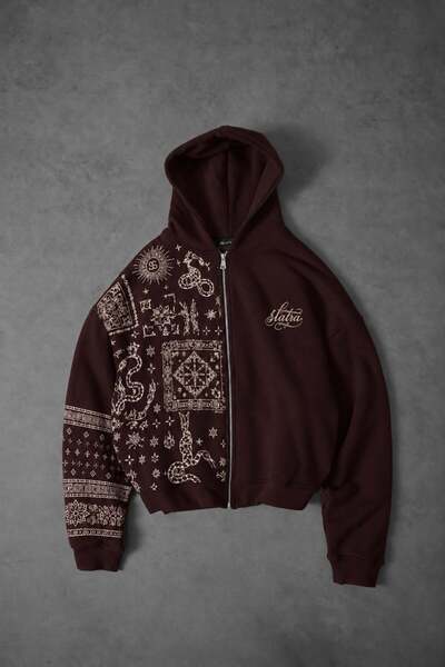 Slatra Men's Burgundy Codex Oversize Full Zip Hoodie