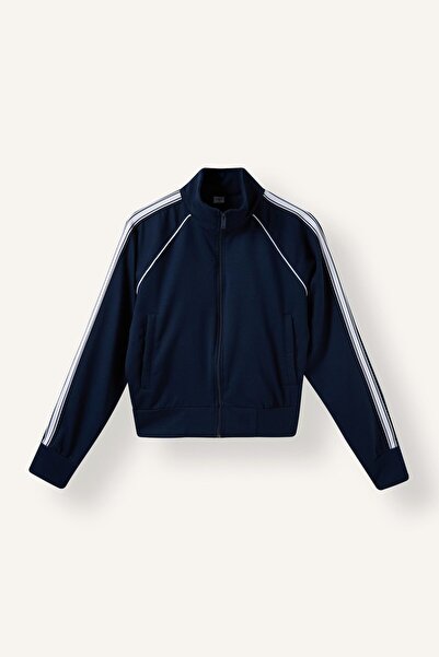 DeFacto Standart Fit Dik Yaka Şerit Detaylı Fermuarlı Basic Sweatshirt Hırka ...