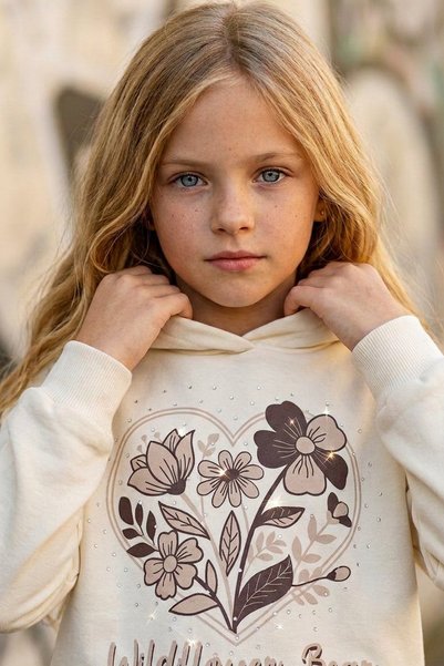 mycuess Girl's "Wildflower Bear" Premium Oysho Fabric Hooded Tracksuit Set