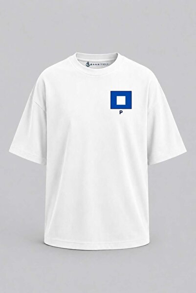 Bahriyeli Collection Υπερμεγέθη μπλουζάκι Unisex με στάμπα τσέπης με το γράμμα P