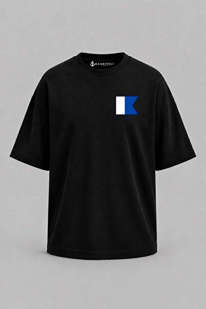 Bahriyeli Collection Υπερμεγέθη μπλουζάκι Unisex με στάμπα γράμματος Α και τσ...