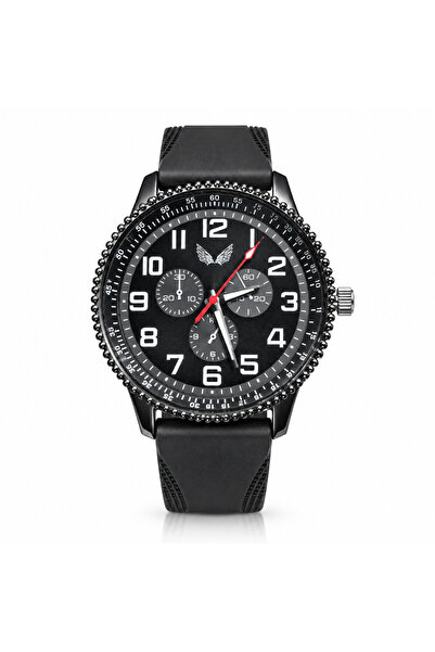 ULYSSES Men's Quartz Watch with Black Belt , Black Dial and Red Details