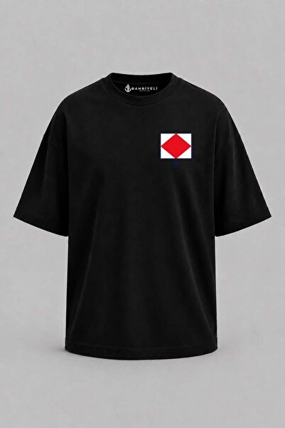 Bahriyeli Collection Υπερμεγέθη μπλουζάκι Unisex με στάμπα τσέπης με το γράμμα F