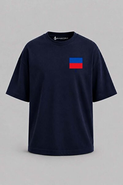 Bahriyeli Collection Υπερμεγέθη μπλουζάκι Unisex με στάμπα τσέπης με το γράμμα Ε