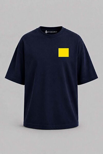 Bahriyeli Collection Υπερμεγέθη μπλουζάκι Unisex με στάμπα τσέπης με το γράμμα Q