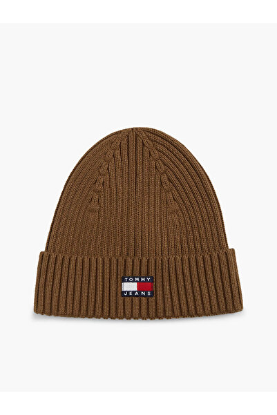 Tommy Hilfiger Men's Brand Logo Khaki Beanie Suitable for Daily Use