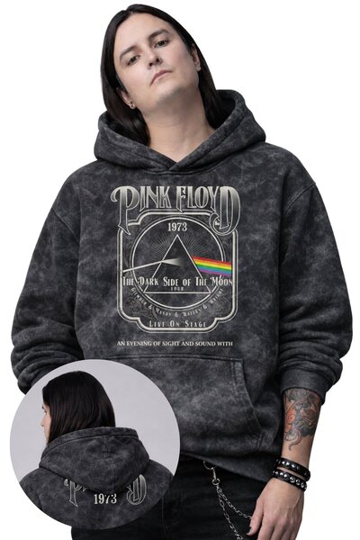 Fuddy Moda Hanorac unisex oversize cu glugă, imprimat pe spate, Pink Floyd 19...
