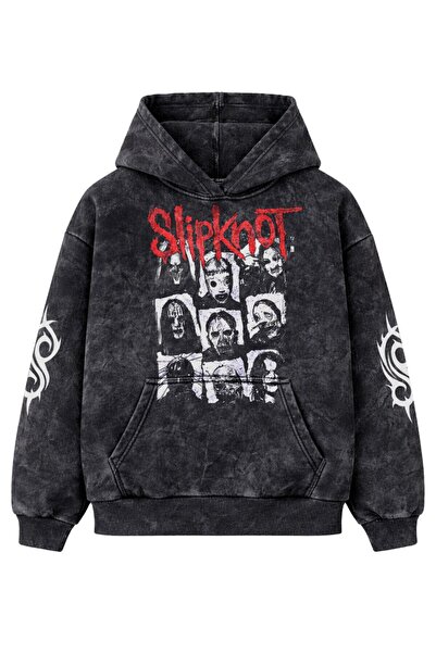 Fuddy Moda Hanorac unisex supradimensionat cu imprimeu pe mâneci Slipknot Mem...