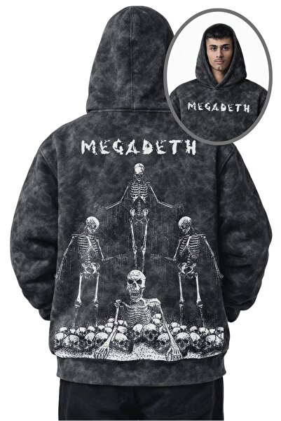 Fuddy Moda Hanorac unisex oversize cu glugă, imprimat pe spate cu schelete Me...