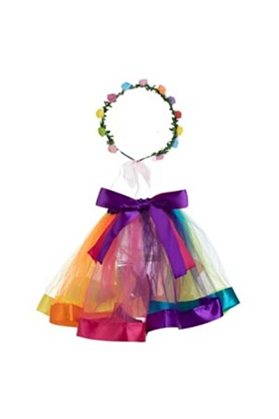 Belora Set Deghizare Fustă Colorată și Coroniță cu Flori pentru Petreceri