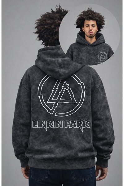 Fuddy Moda Unisex Oversize Φούτερ με στάμπα Linkin Park στην πλάτη, με κουκού...