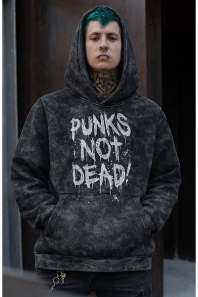 Fuddy Moda Unisex Oversize Punks Not Dead Printed Hooded Washable Sweatshirt